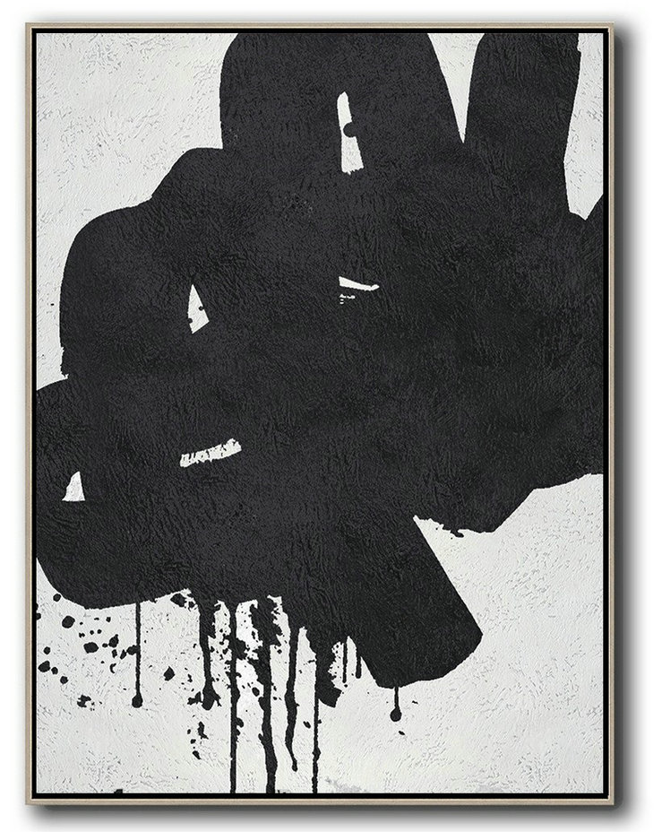 Large Abstract Wall Art,Black And White Minimal Painting On Canvas,Large Canvas Art #J4W9